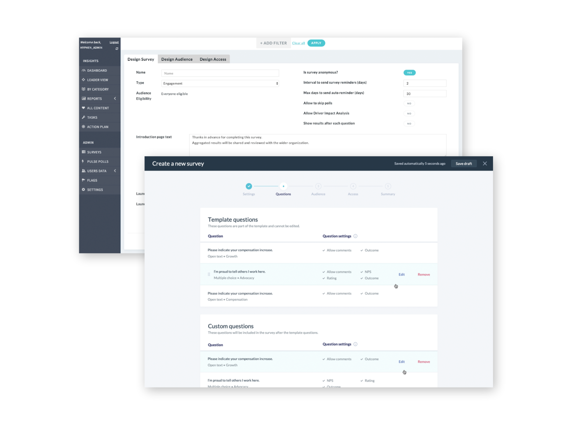 Hyphen questionnaire before and after implementing UX Audit recommendations